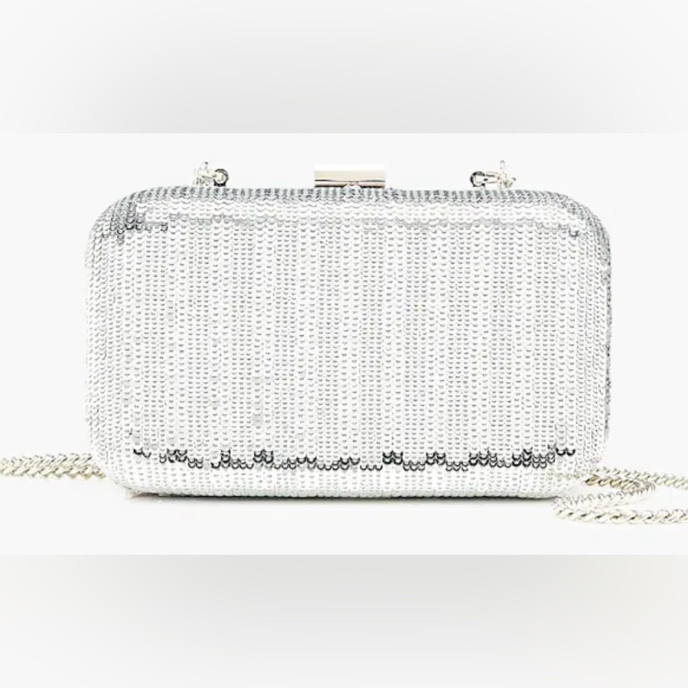 Minaudière bag in silver sequins